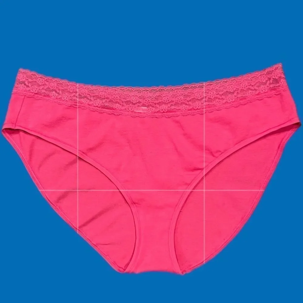 Victoria’s Secret Stretch Cotton Lace Trim High Leg Brief Panty Pink Xlarge